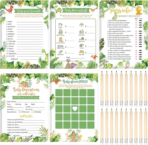 Vista 11 de Yinder 145 tarjetas de actividades para juegos de baby shower con 20 lápices, incluye descripción de bingo para bebés y deseos, adivina quién es