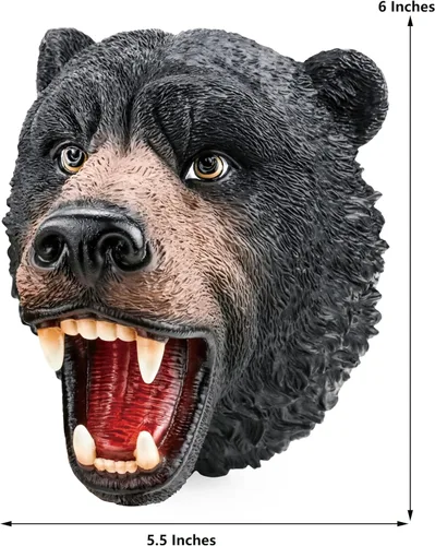 Vista 7 de Gemini&Genius Juguete de oso para niños, marioneta de mano de oso – Oso negro americano de goma suave Bruin Head juguete para juegos de rol, cuentos