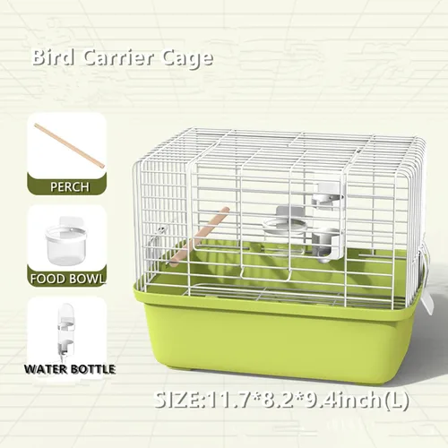 Vista 3 de Jaula portátil de viaje para pájaros – Transportador de alambre de visión completa de 360° con alimentador y taza de agua para cacatúas, periquitos