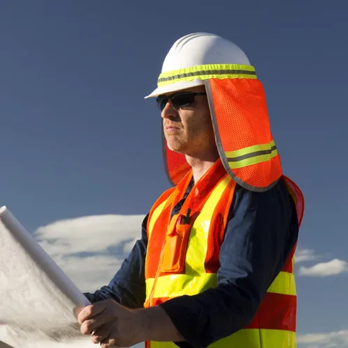 Vista 2 de Evridwear Protector solar de cuello de alta visibilidad con rayas reflectantes, sombra de seguridad con banda elástica de malla transpirable