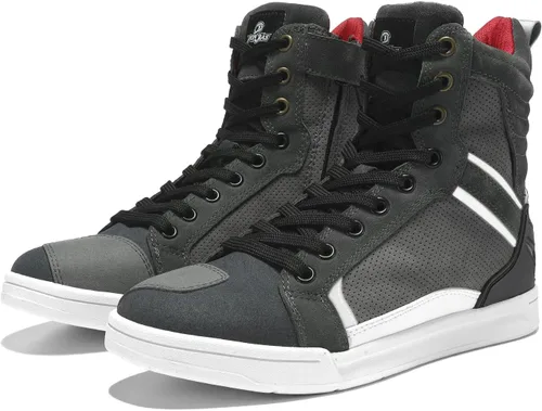 Vista 8 de BORLENI Botas de motocicleta para calle, zapatos de conducción antideslizantes, para senderismo al aire libre, trabajo, zapatos de trabajo