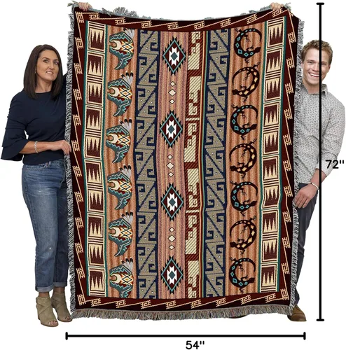 Vista 10 de Pure Country Weavers - Manta con fetiches - Inspirada en nativos americanos del suroeste - Manta tejida de regalo, algodón, 72x54, fabricada en EE.UU