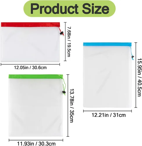 Vista 2 de MAQIHAN 6 bolsas reutilizables para productos – Bolsas de malla para productos con cordón, reutilizables, lavables, bolsas de almacenamiento