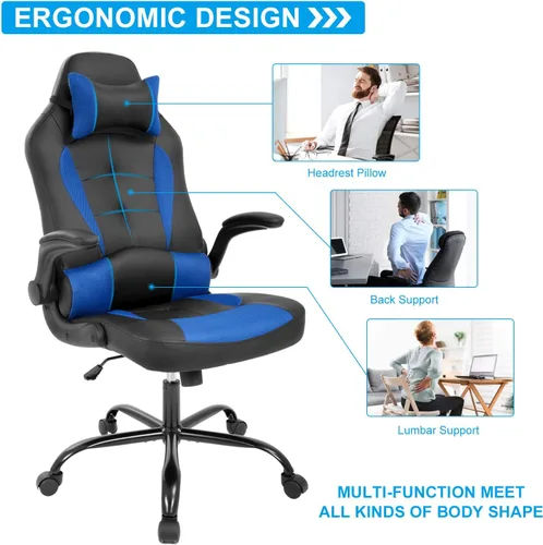 Vista 5 de Meet perfect Silla ergonómica para juegos con soporte lumbar, color azul