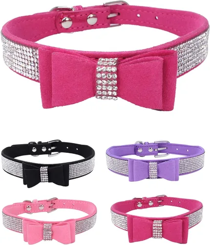 Vista 11 de Collar de perro para perros pequeños, collares ajustables de cuero de gamuza para perro, collar de perro rosa para gato, collar de perro