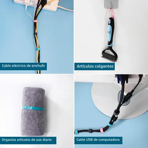 Vista 9 de YOVXLO 50 piezas bridas reutilizables de 6 pulgadas, lazos de sujeción ajustables, paño de microfibra para gestión de cables de conexión de Rosa
