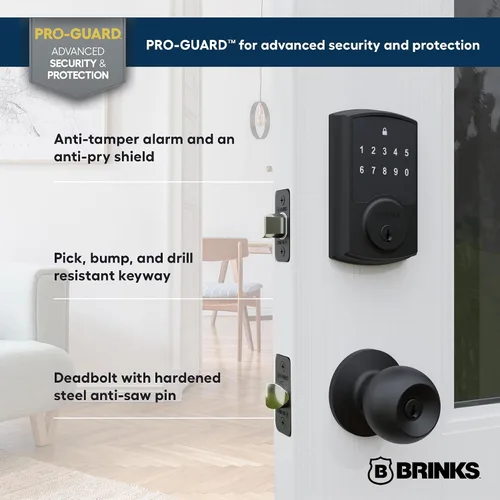 Vista 4 de Brinks - Cerradura electrónica de puerta con panel táctil sin llave - Cerradura de puerta con teclado retroiluminado y seguridad avanzada, códigos