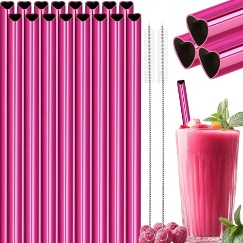 Vista 9 de NiHome - Juego de 10 pajitas de acero inoxidable con forma de corazón de 30 cm para vaso Stanley de 40 oz, con 2 cepillos de limpieza, reutilizables