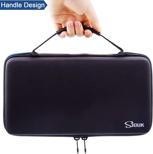 Vista 6 de SIQUK Estuche para dados DND, estuche organizador de dados con asa, bandeja ranurada extraíble con capacidad para 8 juegos de dados DND para Azul