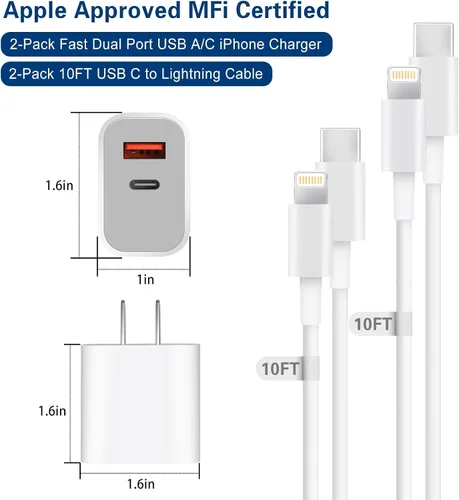 Vista 7 de Cargador rápido para iPhone, cargador de iPhone A/C de doble puerto, bloque de carga rápida, paquete de 2 cargadores de pared para iPhone de Apple