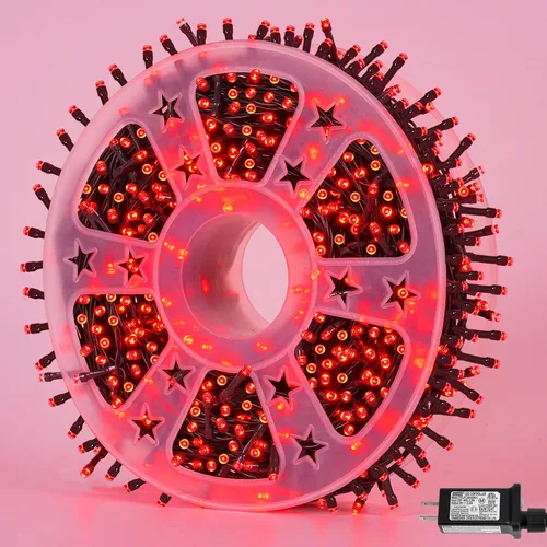 Vista 11 de YEGUO 500 luces LED de Navidad rosas de 165 pies, impermeables, para exteriores, cadena de luces de alambre verde para interiores, 8 modos de luces