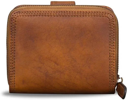 Vista 3 de Billeteras de cuero plegables para mujer, estilo vintage, hechas a mano, pequeño, con cremallera, Marrón, Billetera plegable