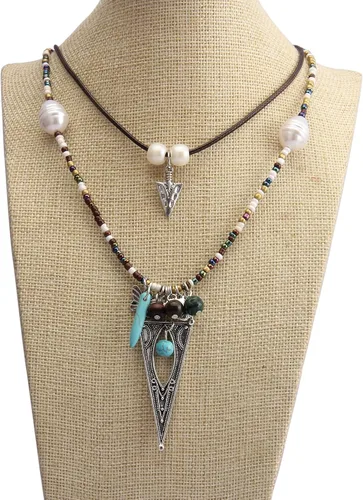 Vista 6 de Collares bohemios para mujer, colgante largo de madera, collar vintage, collar de cadena de suéter, joyería hecha a mano Collar de cuentas