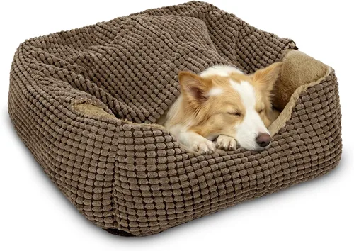 Vista 11 de GASUR Camas para perros pequeños, medianos y grandes con cueva de cubierta, cama rectangular con capucha para cachorros con manta, acogedoras camas