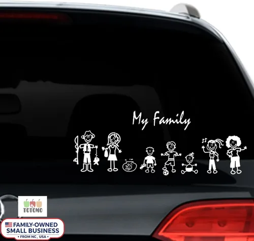 Vista 8 de TOTOMO 13 Pegatinas de Figuras de Palo para Auto de Mi Familia (Estilo #1) con Pegatina de Familia de Mascotas Perro Gato para Ventanas y Parachoques
