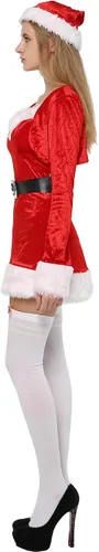 Vista 3 de ReneeCho Vestido de Papá Noel para mujer, disfraz de Navidad, disfraz de señora Claus, cosplay con sombrero y medias para festivales y fiestas