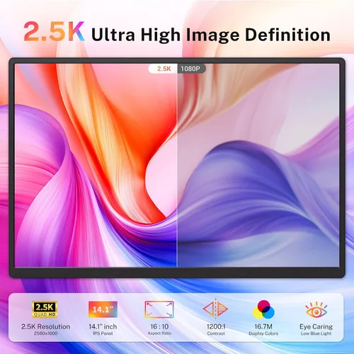 Vista 2 de Extensor de pantalla para laptop, monitor extensor de pantalla triple de 2.5 K, rotación de 360° Plug-Play múltiples pantallas para laptop Negro