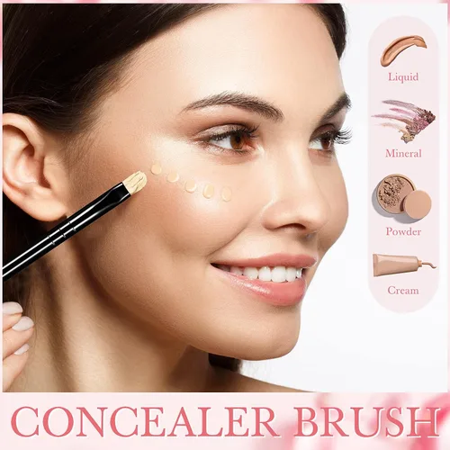 Vista 3 de Patelai 48 brochas de maquillaje planas, pinceles para corrector de labios planos, pequeños cepillos portátiles para cejas, corrector de cejas Negro