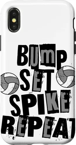 Vista 4 de iPhone 15 Parents Girls Volleyball Bump Set Spike Repeat Black & Gray Case