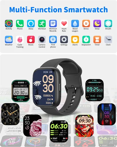 Vista 6 de Reloj inteligente para hombres y mujeres (Alexa incorporado), monitor de fitness HD de 1.83 pulgadas, llamada Bluetooth 5.3, monitor de sueño SpO2