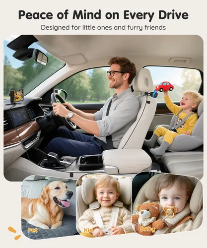 Vista 8 de Babyvue BV3PRO Cámara Dual para Coche de Bebé para 2 Niños, Pantalla Dividida HD 1080P de 18.3 cm, Visión Nocturna IR Cristalina sin Distorsión, Azul