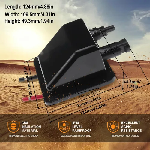 Vista 2 de Caja de prensaestopas solar de doble cable con cable de extensión solar suave 10AWG de 0.33 pies, glándula de entrada solar de ABS impermeable
