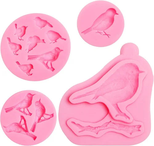 Vista 9 de Juego de moldes de silicona para pájaros para decoración de pasteles, 4 Moldes de fondant para pájaros(XL207)