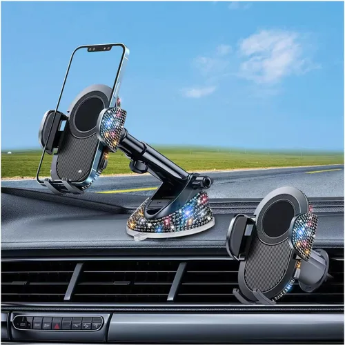 Vista 2 de Soporte brillante para teléfono celular para mujeres [potente succión] [estabilidad de grado de carreras de rallyes] Soporte brillante para teléfono