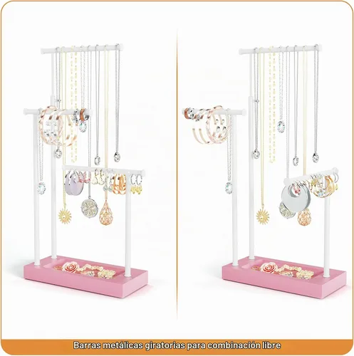 Vista 7 de SRIWATANA Soporte Organizador de Joyas, Soporte para Collar Extra Alto, Soporte para Joyas, Idea de Regalo (Rosa y Blanco)