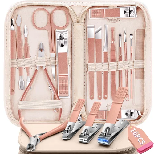 Vista 8 de Juego de manicura 16 en 1, kit profesional de pedicura de acero inoxidable, juego de cortaúñas para uñas de los pies, kit de aseo masculino, kit