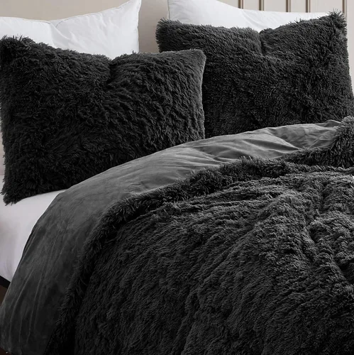 Vista 2 de Sweet Home Collection Juego de edredón de felpa lanudo ultra suave, lujoso, de pelo sintético, decorativo, esponjoso, ropa de cama de terciopelo