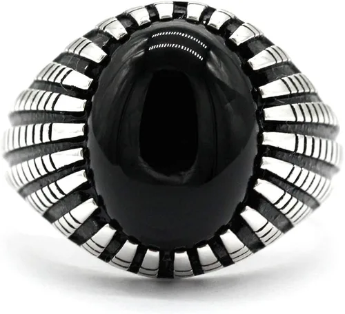 Vista 2 de Anillos de ágata de ónix para hombre juego de garras de plata de ley 925 maciza ónix negro ágata para boda fiesta joyería genial anillos Metal Ágata