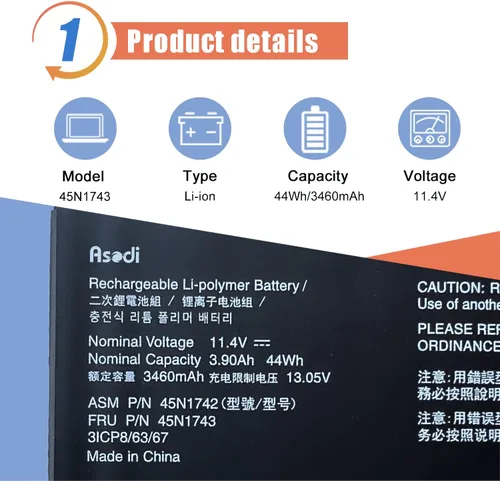 Vista 2 de ASODI 45N1742 - Batería para portátil compatible con Lenovo ThinkPad T550 T550s T560 W550 W550s P50S Series Notebook 45N1740 45N1741 45N1743