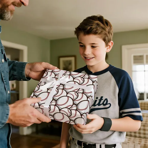 Vista 7 de WRAPAHOLIC Rollo de papel de regalo de béisbol - Rollo mini - 17 pulgadas x 9.8 pies - Papel de regalo deportivo clásico de béisbol, perfecto