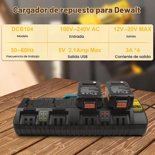 Vista 3 de PENGJBATTER DCB104 Cargador rápido de 4 puertos con puerto USB compatible con DeWalt 20V/60V Max Batería DCB206 DCB208 DCB205 DCB606 DCB609Y DCB612