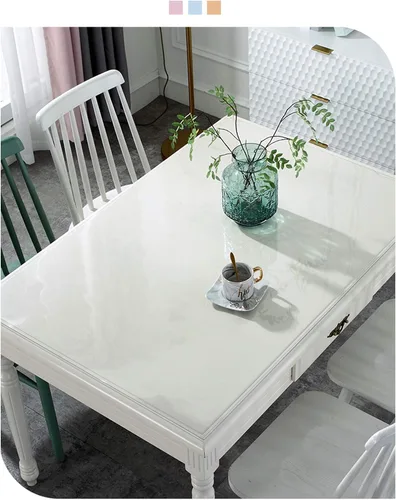 Vista 2 de Mantel de plástico impermeable a prueba de aceite, protector de mantel de PVC, protector de mesa transparente, 0.079 pulgadas de grosor, tapete