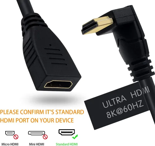 Vista 6 de Poyiccot Cable de extensión HDMI 8K de 2 pies, 48 Gbps 90 grados de ángulo descendente macho a hembra HDMI 2.1 Cable compatible con alta velocidad