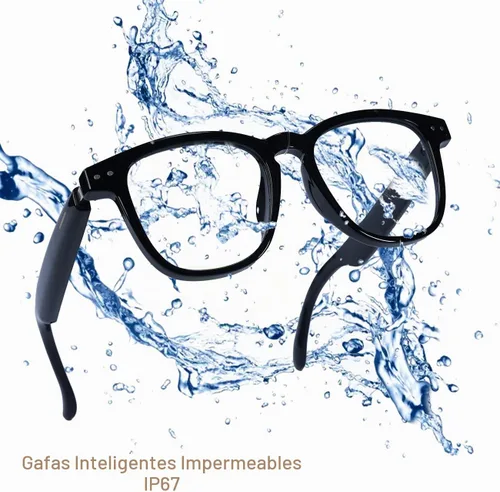 Vista 5 de Lentes inteligentes AI, lentes de traducción Bluetooth anti luz azul con 164 llamadas manos libres y audio, lentes de sol inteligentes