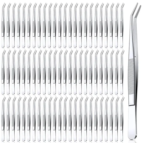 Vista 9 de Honoson 4 pinzas de acero inoxidable para manualidades con punta dentada curvada, pinzas multiusos para máquina de coser, pinzas a granel (plateado)