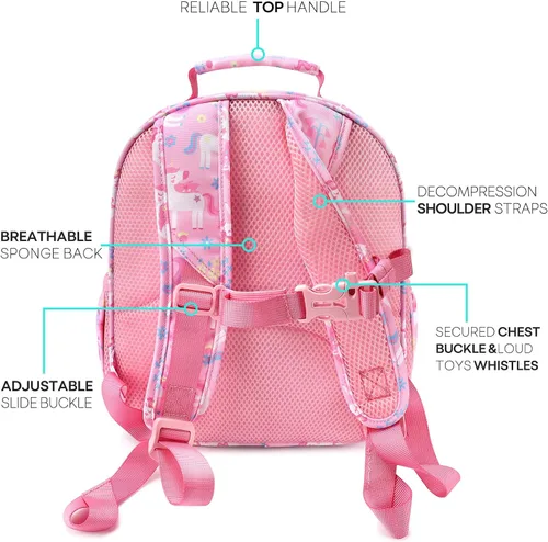 Vista 2 de Mibasies - Mochila para niños y niñas, mochila ideal para niños en preescolar, kínder y primaria, unicornio de flores