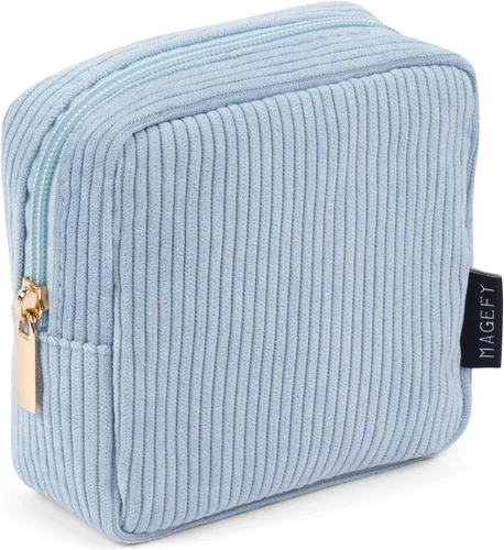 Vista 13 de MAGEFY Pequeña bolsa de maquillaje para bolso, mini bolsa de cosméticos de pana, linda bolsa cosmética para mujeres con bolsillos deslizantes