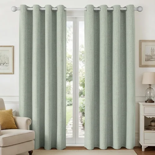 Vista 14 de Joydeco Cortinas negras 100% opacas para dormitorio, oscurecimiento de habitación, aislamiento térmico, cortinas cortas texturizadas con ojales