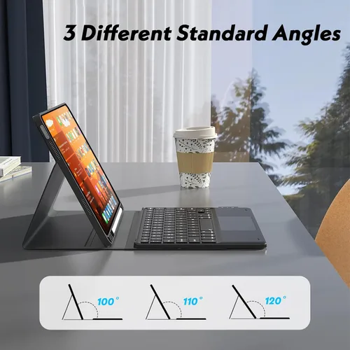 Vista 3 de Funda con teclado para Galaxy Tab A11/A9 de 8,7 pulgadas 2025/2023, retroiluminación de 7 colores, panel táctil inteligente, cubierta de cuero