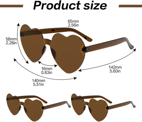 Vista 113 de Lentes de sol con forma de corazón, 2 pares de lentes de sol en forma de corazón, gafas de sol rave para mujeres, regalos de fiesta
