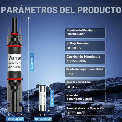 Vista 8 de Vansdon Portafusibles solares 20A en línea para panel solar y controlador
