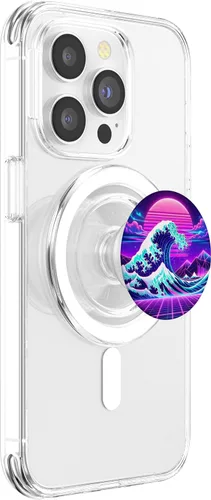 Vista 3 de Futuristic Cyberpunk Vaporwave Synthwave Great Wave Hokusai PopSockets MagSafe PopGrip for iPhone