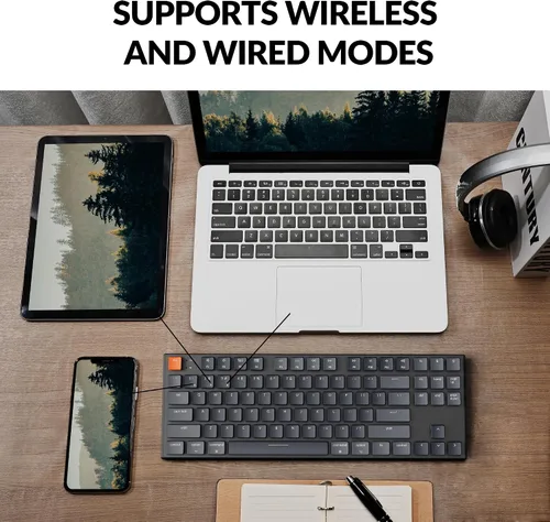 Vista 3 de Keychron Teclado mecánico inalámbrico K1, diseño sin llave ultra delgado Bluetoothcon cable RGB retroiluminado 87 teclas con interruptor marrón
