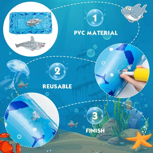 Vista 3 de Deekin 3 decoraciones de fiesta de tiburones incluyen 1 enfriador inflable de fiesta de tiburón, 2 flotadores inflables de juguete para piscina