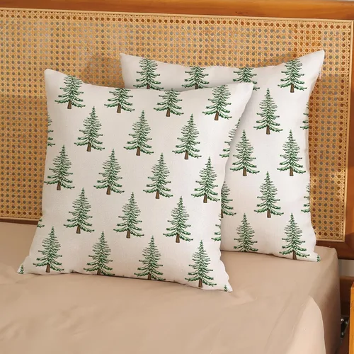 Vista 2 de Juego de 2 fundas de almohada de Navidad de 18 x 18 pulgadas, decoración de árbol de Navidad, fundas de almohada decorativas de invierno