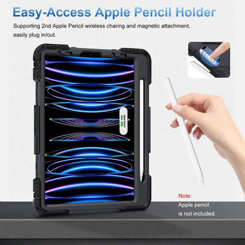 Vista 6 de SUPFIVES Funda para iPad Pro de 11 pulgadas (4ª generación), de silicona a prueba de golpes, de grado militar, para iPad Pro 11 de 4ª/3ª/2ª Negro